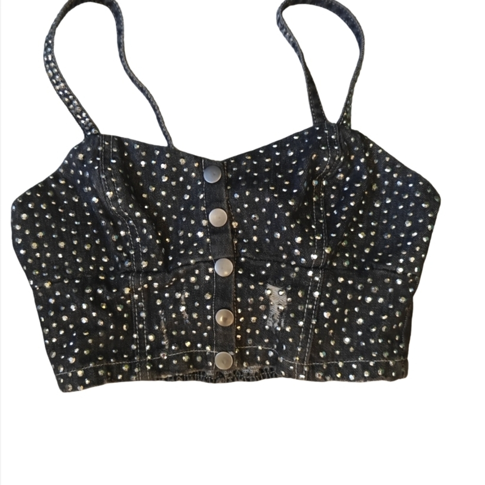 Chic Black Gem Crop Top